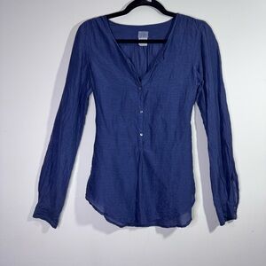 Hartford Cotton Silk Blue Swiss Dot Blouse Tie Back Button Front Size 2